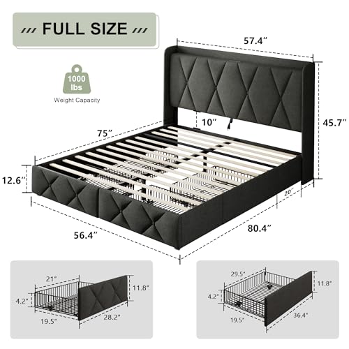 Light Grey Twin Upholstered Platform Bed Frame with 3 Storage Drawers G3722