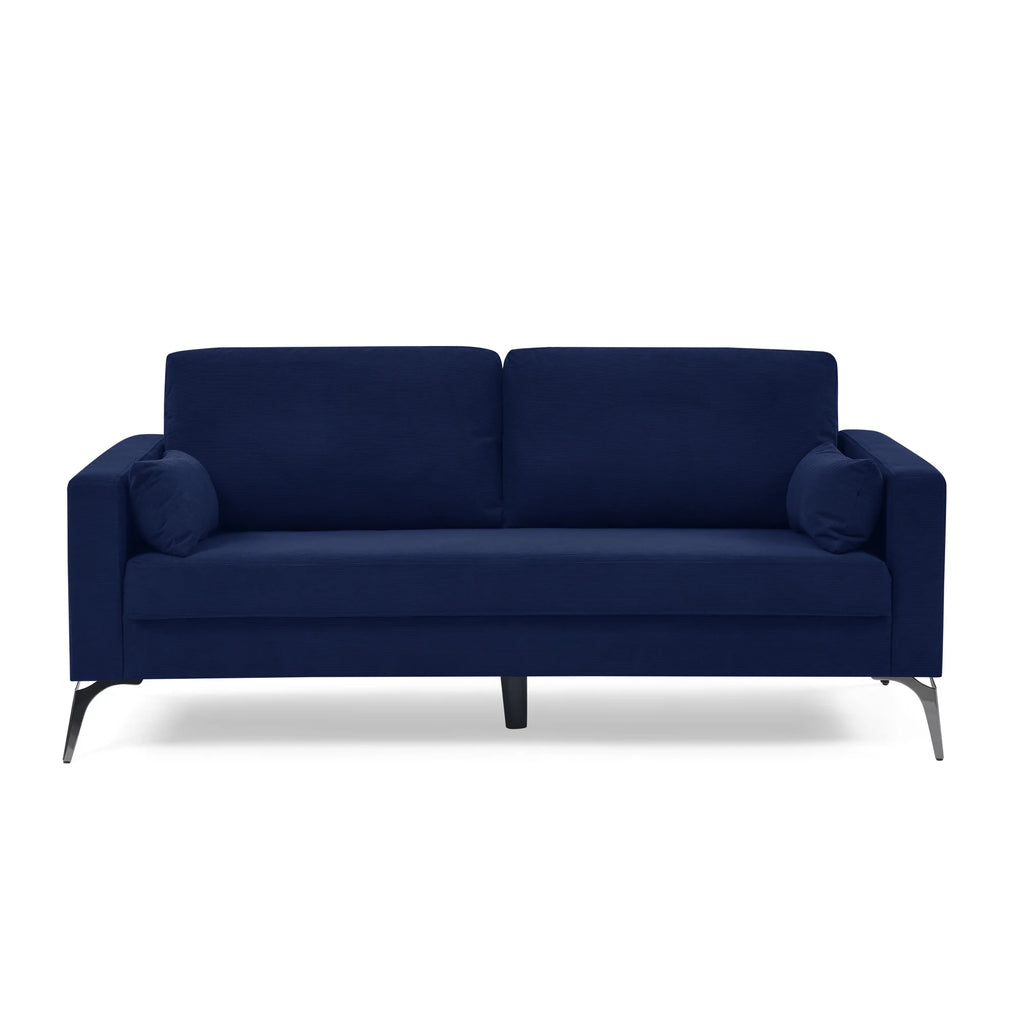 Navy Corduroy 3-Seater Sofa with Two Small Pillows M765