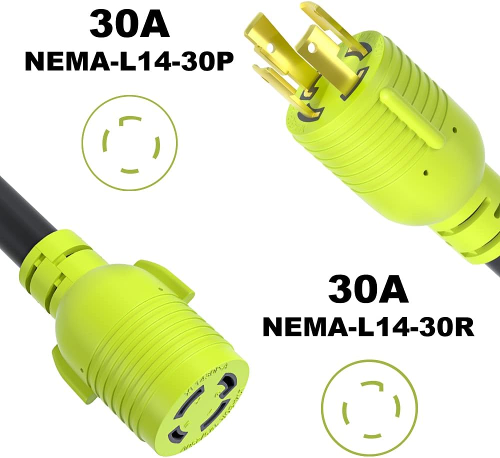4 Prong 30 Amp Generator Extension Cord, NEMA L14-30P/L14-30R, 10 Gauge SJTW, Twist Lock Plug, 125/250V, 7500W (40FT) B4690