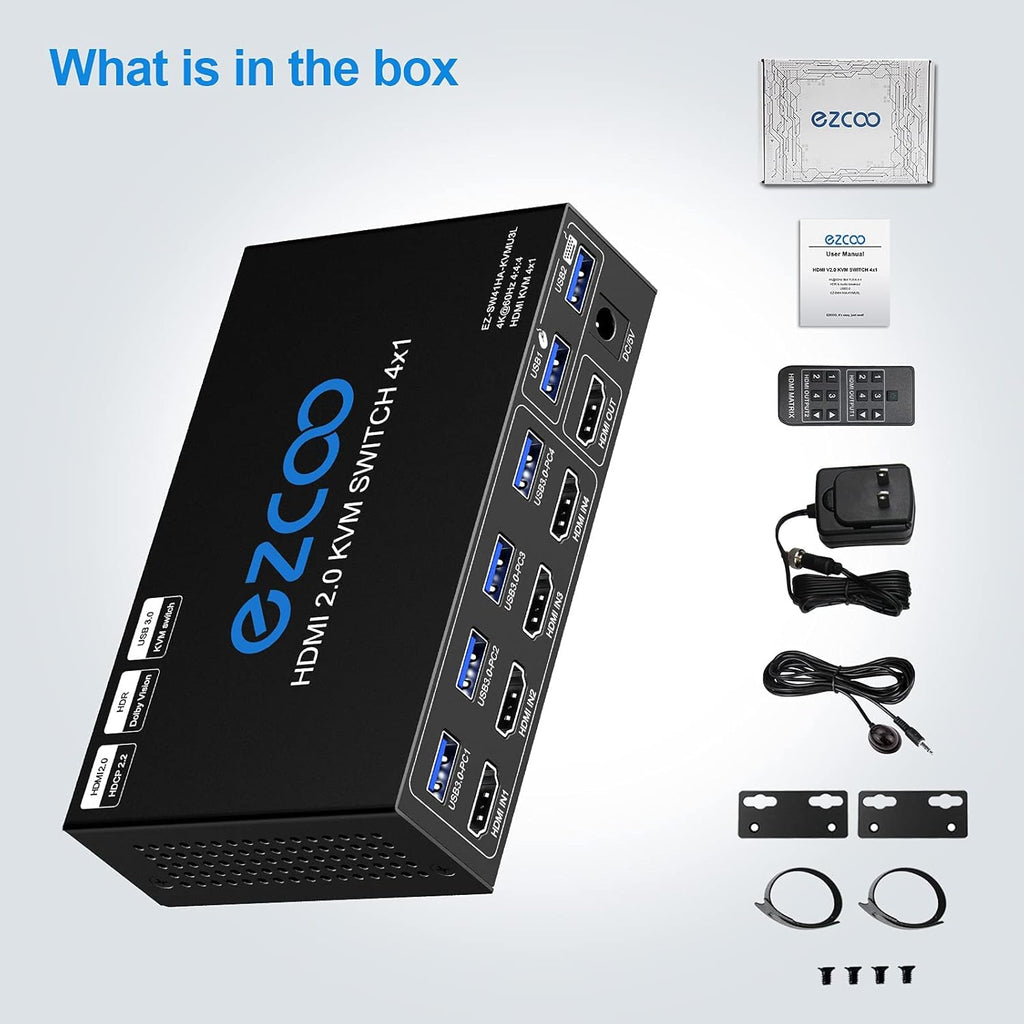4-Port USB 3.0 KVM Switch HDMI 4K 60Hz with USB Peripheral Hub and IR Remote U41610