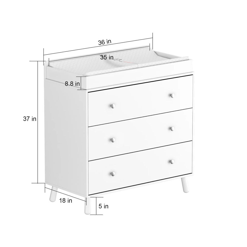 White 3 Drawer Changing Table with Removable Pad N69701