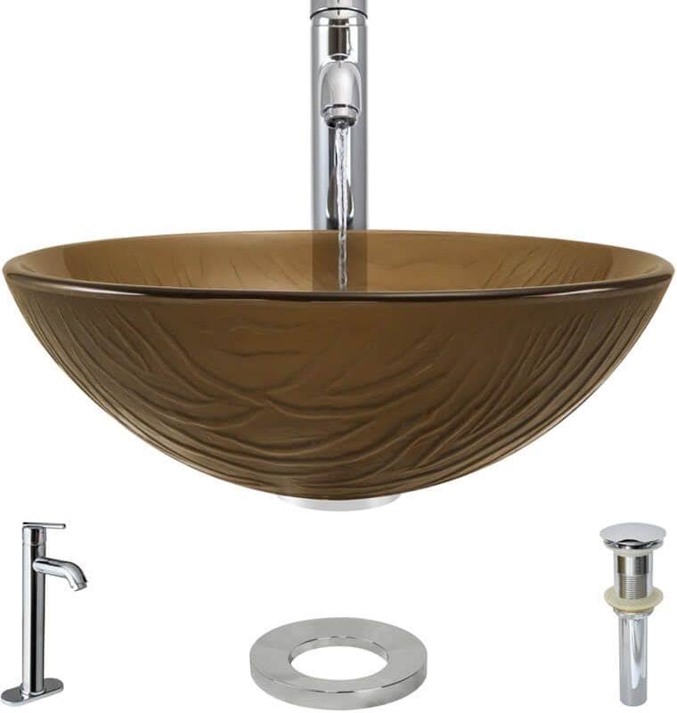 16-5/8x22 Glass Vessel Bathroom Sink with Vessel Faucet P953091
