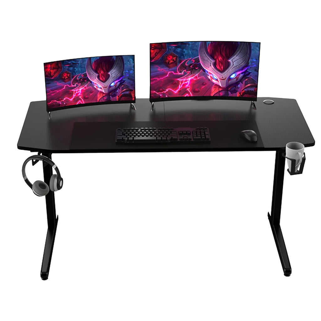 Black Ergonomic Gaming Desk with Headphone Holder, Cup Holder, Mouse Pad R159603