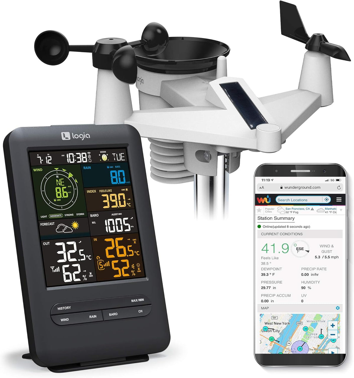 5-in-1 Wi-Fi Weather Station with Solar H845582