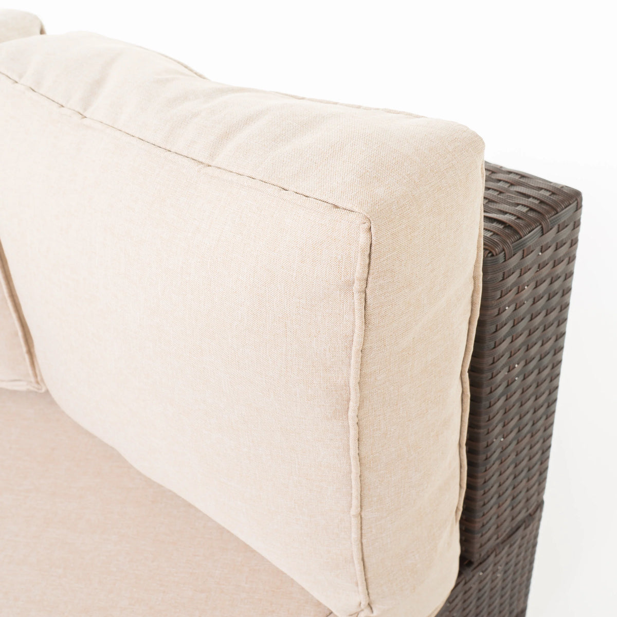 Textured Beige and Brown Outdoor Wicker 2 Seater Sectional Set with Ottoman S381475