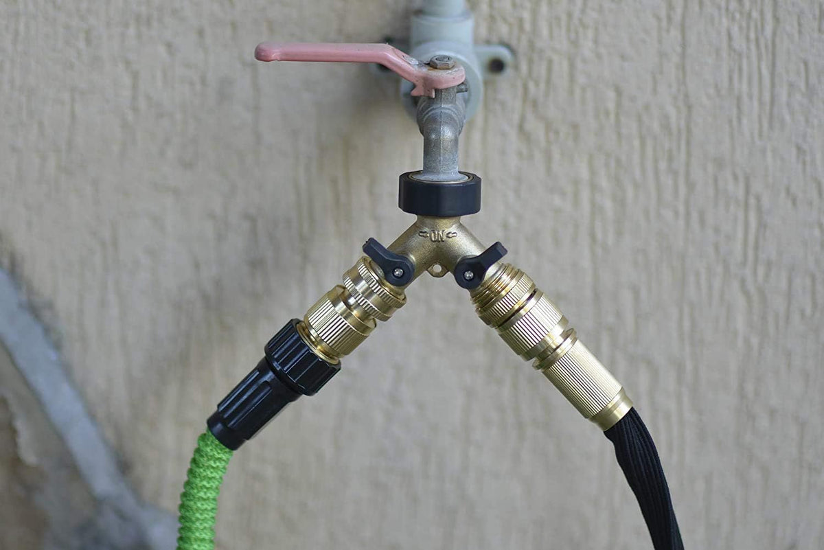 Solid Brass 3/4 inch GHT Garden Hose Quick Connector Set, Pack of 2 D7459