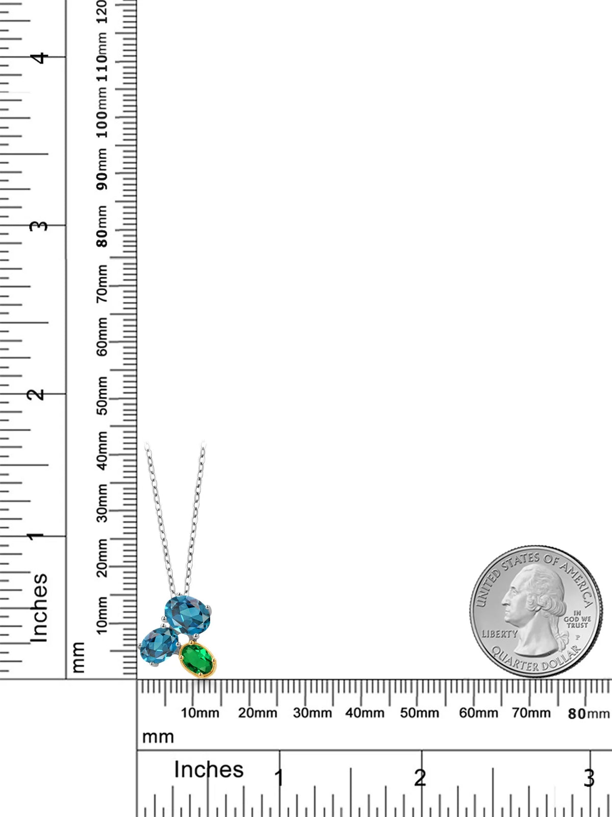 925 Silver 10K Yellow Gold London Blue Topaz Green Nano Emerald Pendant Necklace with 18 inch Chain K843