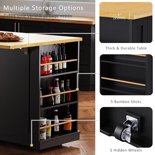 53" Kitchen Cart Island on Wheels with Power Outlet P110021