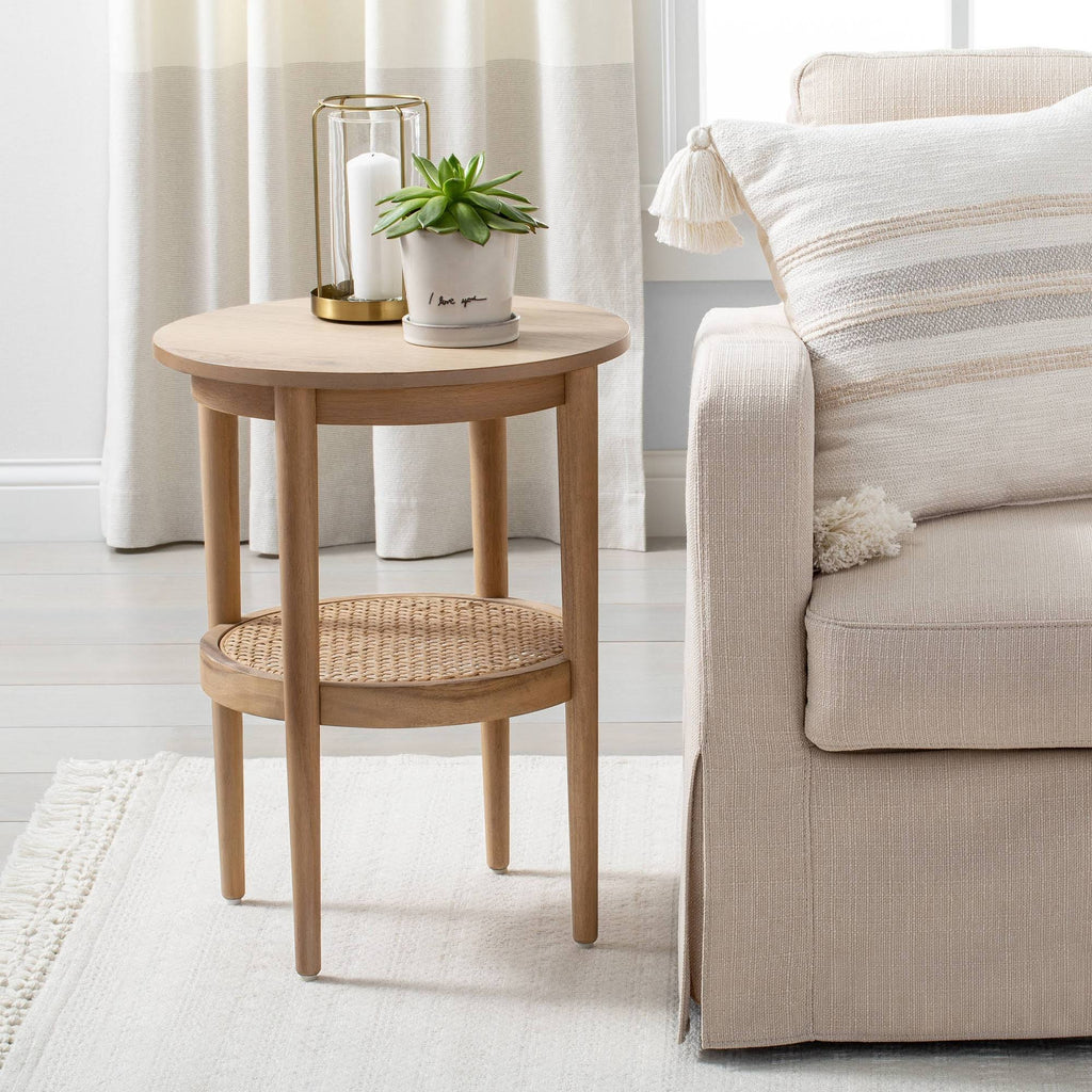 Wood & Cane Round Accent Table X8347