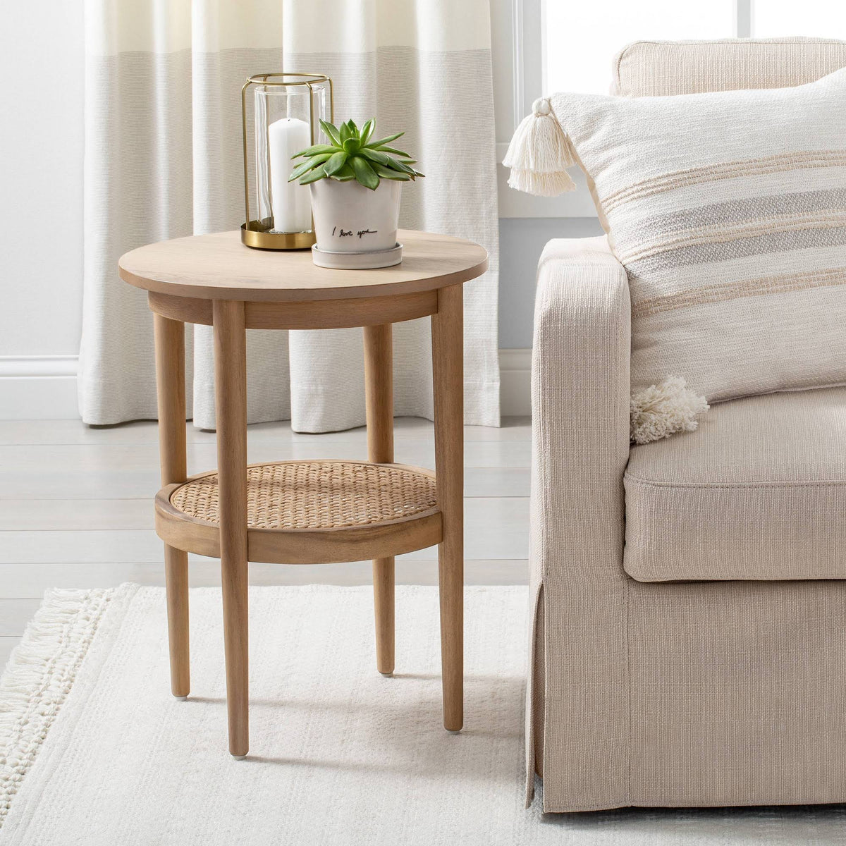 Wood & Cane Round Accent Table X8347
