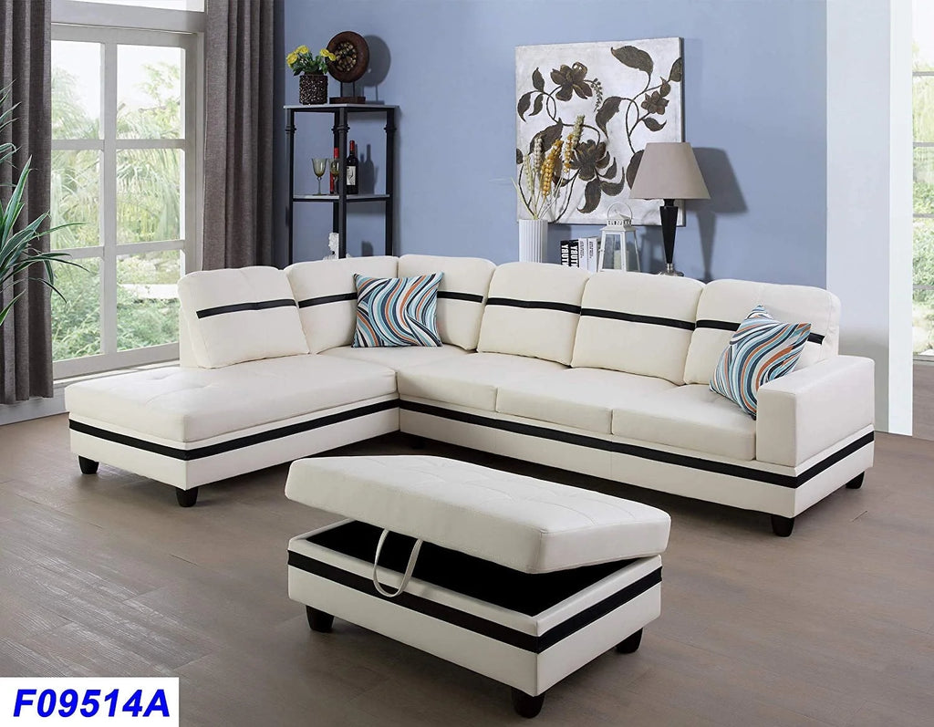 Cream White Black Stripe Left Hand Facing Sectional Sofa Set Y604000