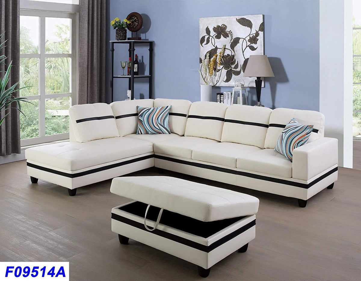 Cream White Black Stripe Left Hand Facing Sectional Sofa Set Y604000