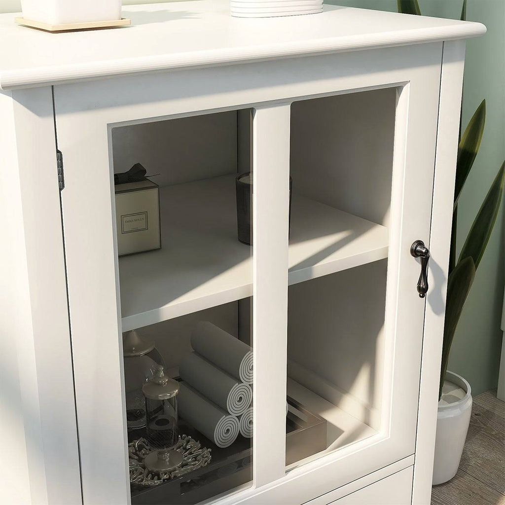White Buffet Storage Cabinet with Glass Doors B1917