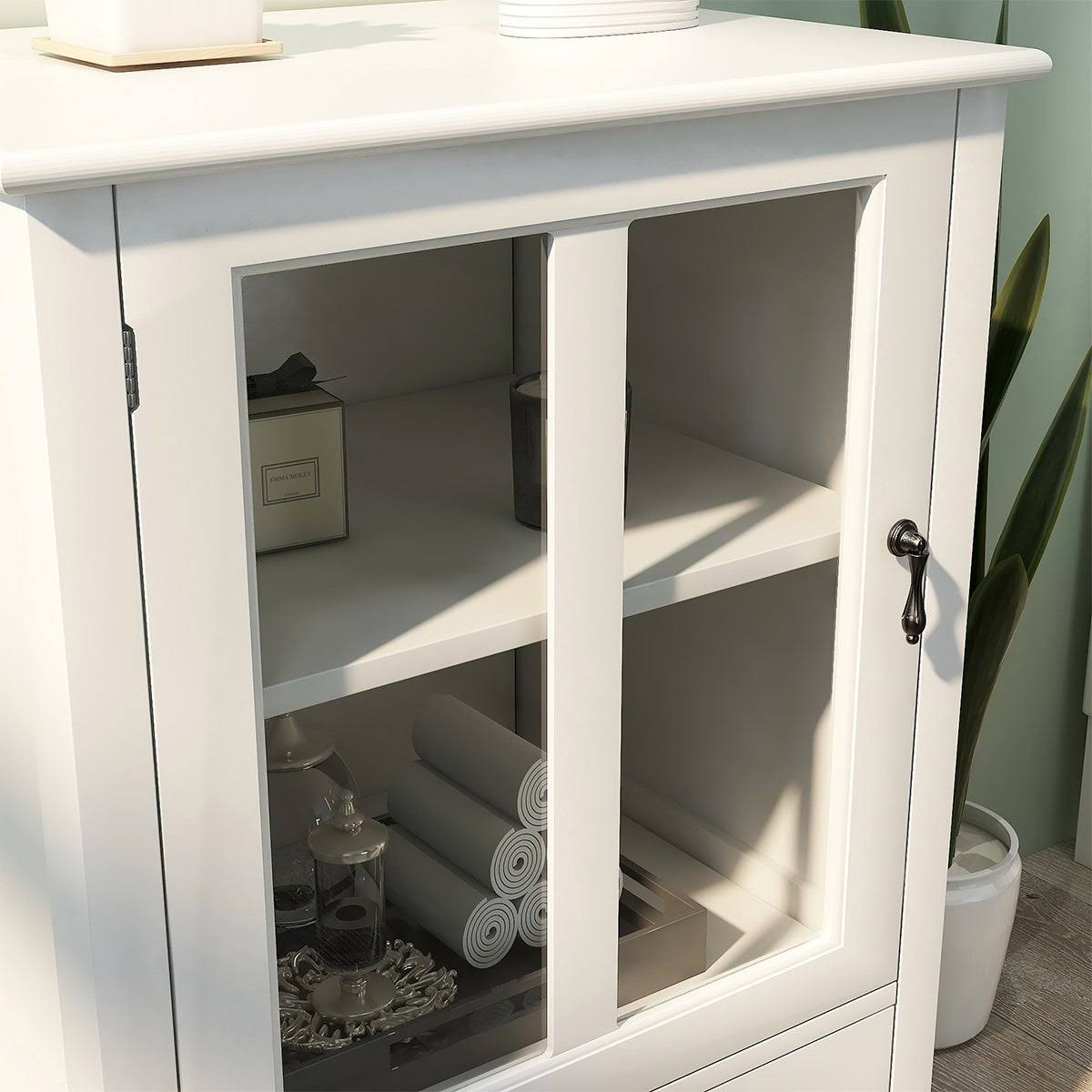 White Buffet Storage Cabinet with Glass Doors B1917
