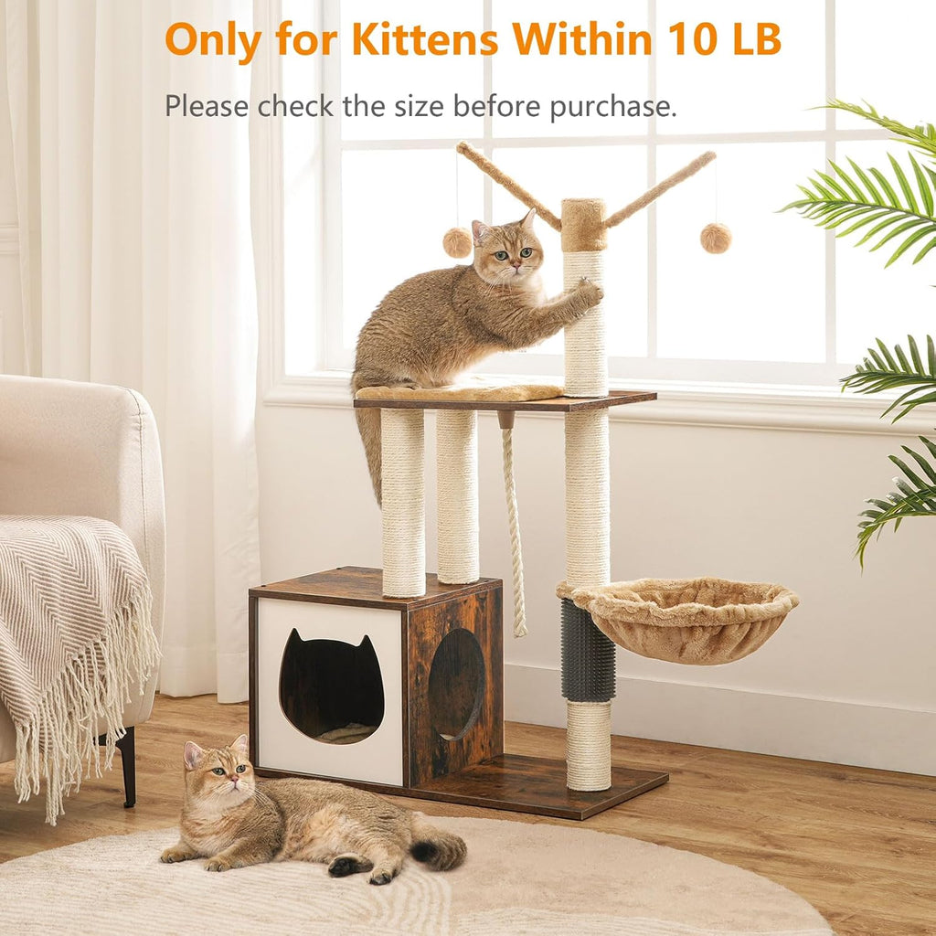Rustic Brown Wooden Cat Tree with Scratching Posts Q43975
