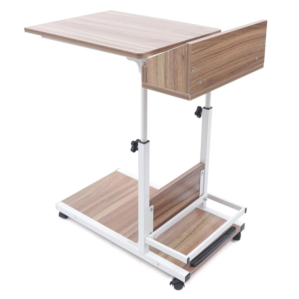 Wooden Bed Side Table with Storage and Wheels A180