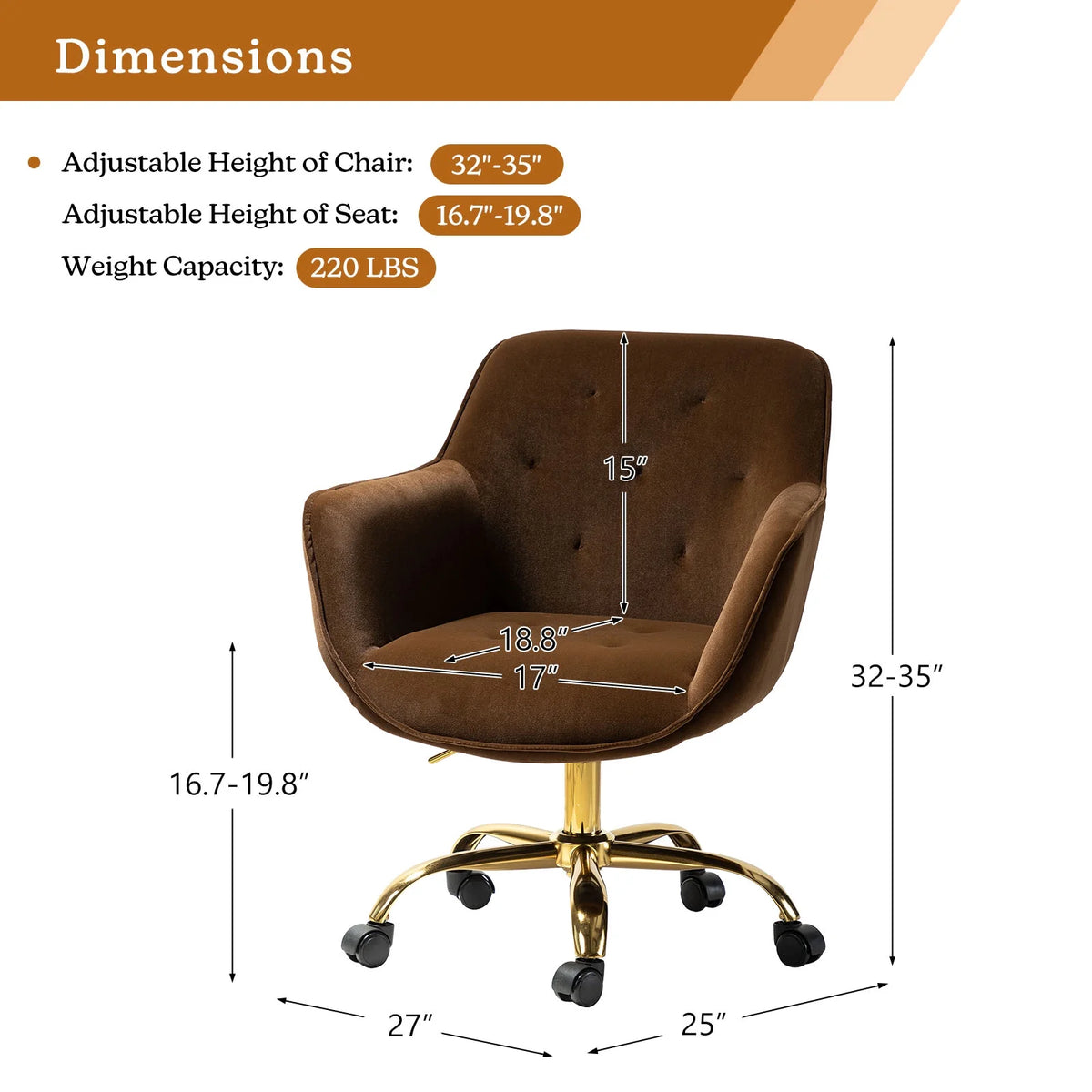 Brown Velvet Tufted Swivel Task Chair O269
