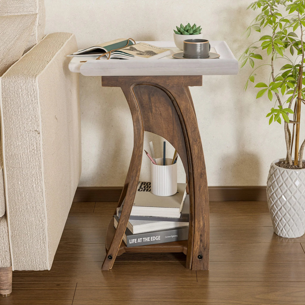 Rustic Tray Top End Table White Brown Rectangle L856665