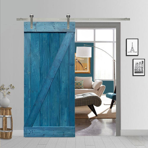 30 in. x 84 in. Ocean Blue Stained Wood Interior Sliding Barn Door with Hardware Kit G625