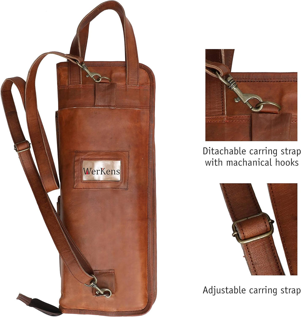 Leather Drumstick Bag Holds 10-12 Pairs Brown Z585404