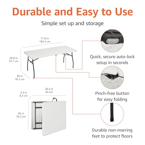 White 6 ft Folding Table with Carrying Handle U59906