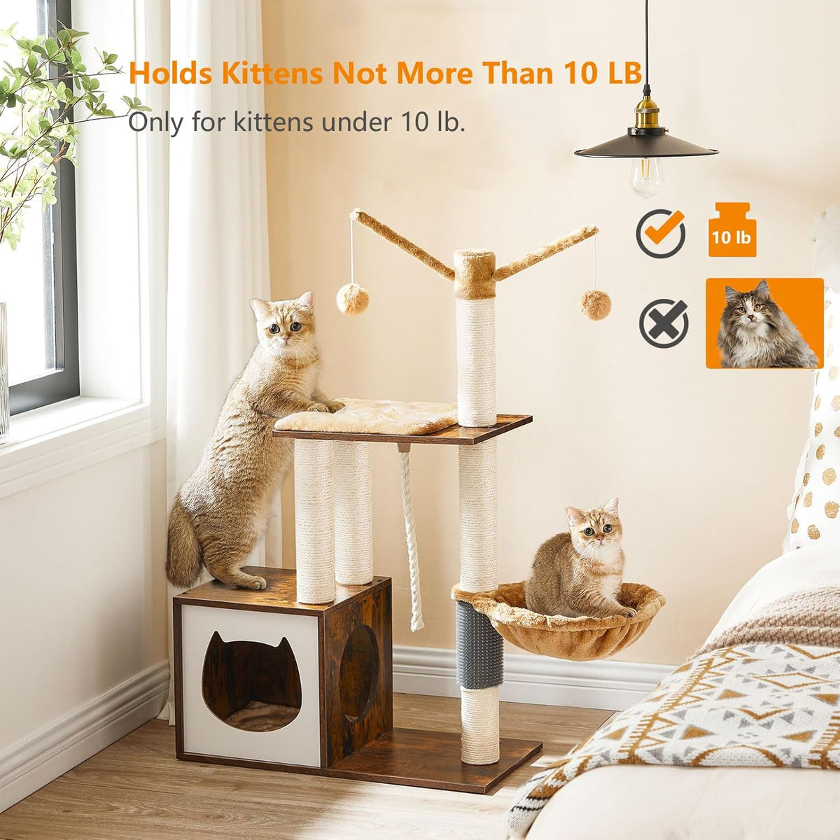 Rustic Brown Wooden Cat Tree with Scratching Posts Q43975