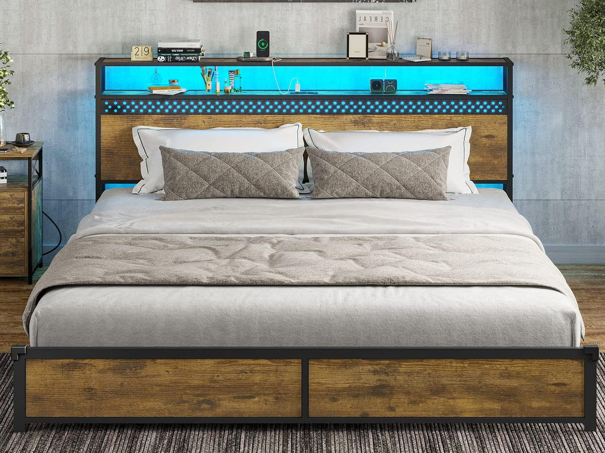 King Bed Frame with USB Ports and Outlets W6468