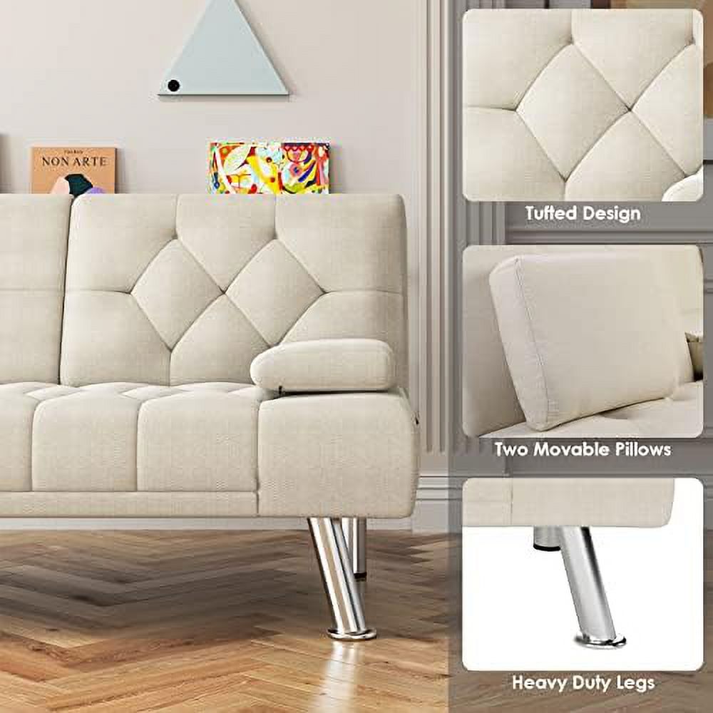Dark Grey Upholstered Convertible Futon Sofa Bed with Metal Legs R187773