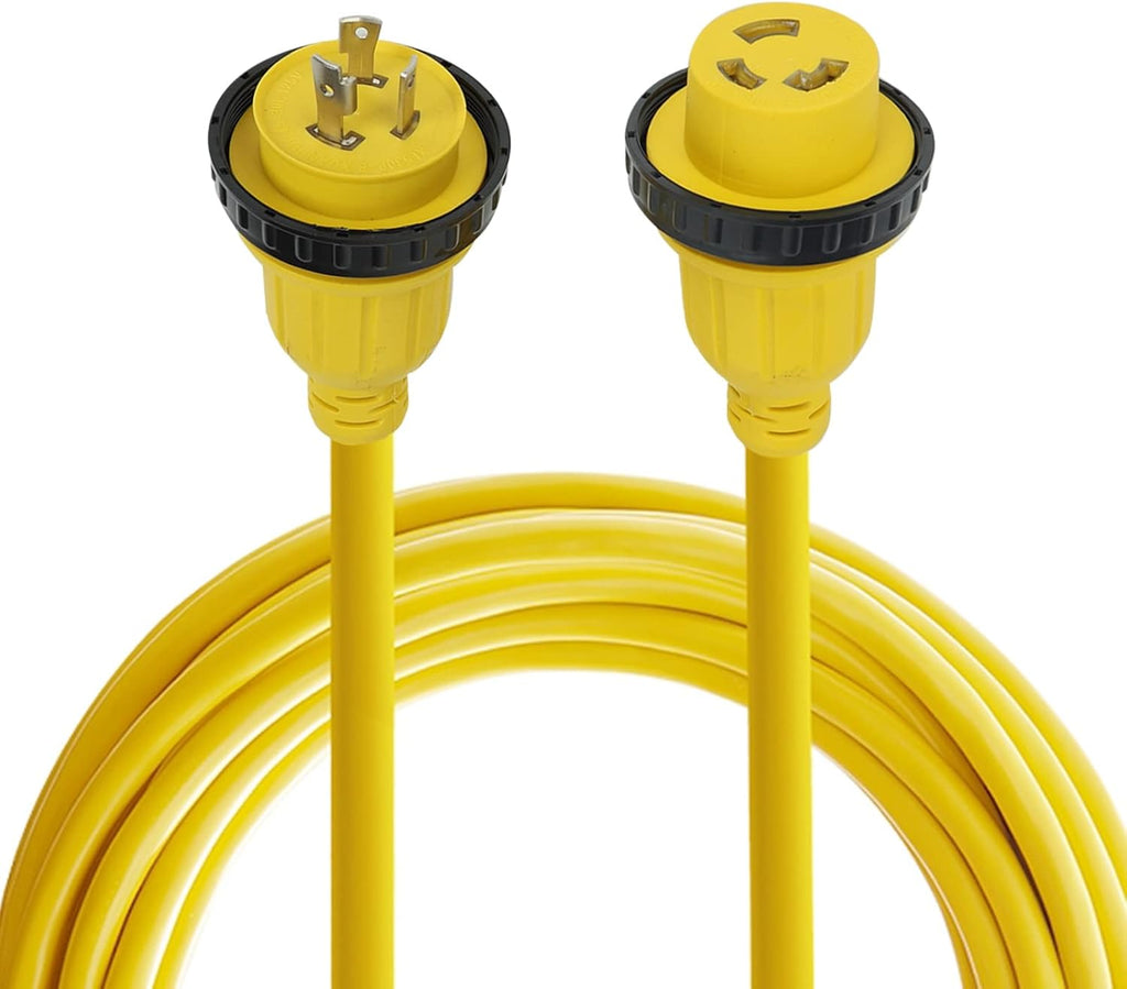 25ft 30Amp 125V LED Electric Extension RV Power Cord, NEMA L5-30P to L5-30R C264663