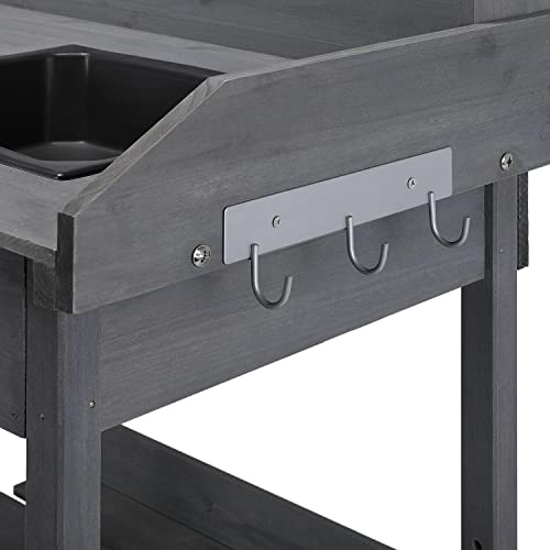 Natural Wood Potting Bench with Sink Drawer Rack Shelves L18044