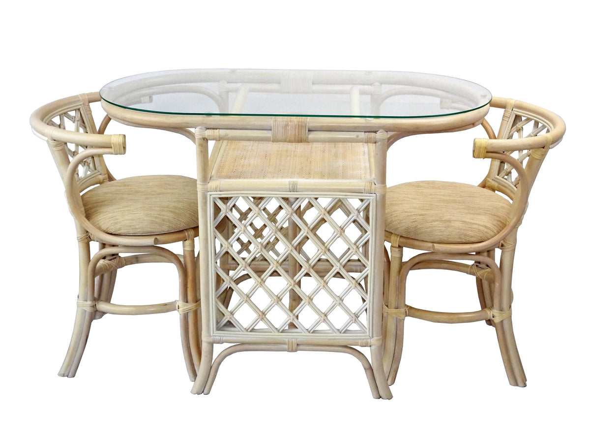 Set of 2 Natural Rattan Chairs and Oval Glass Table H837