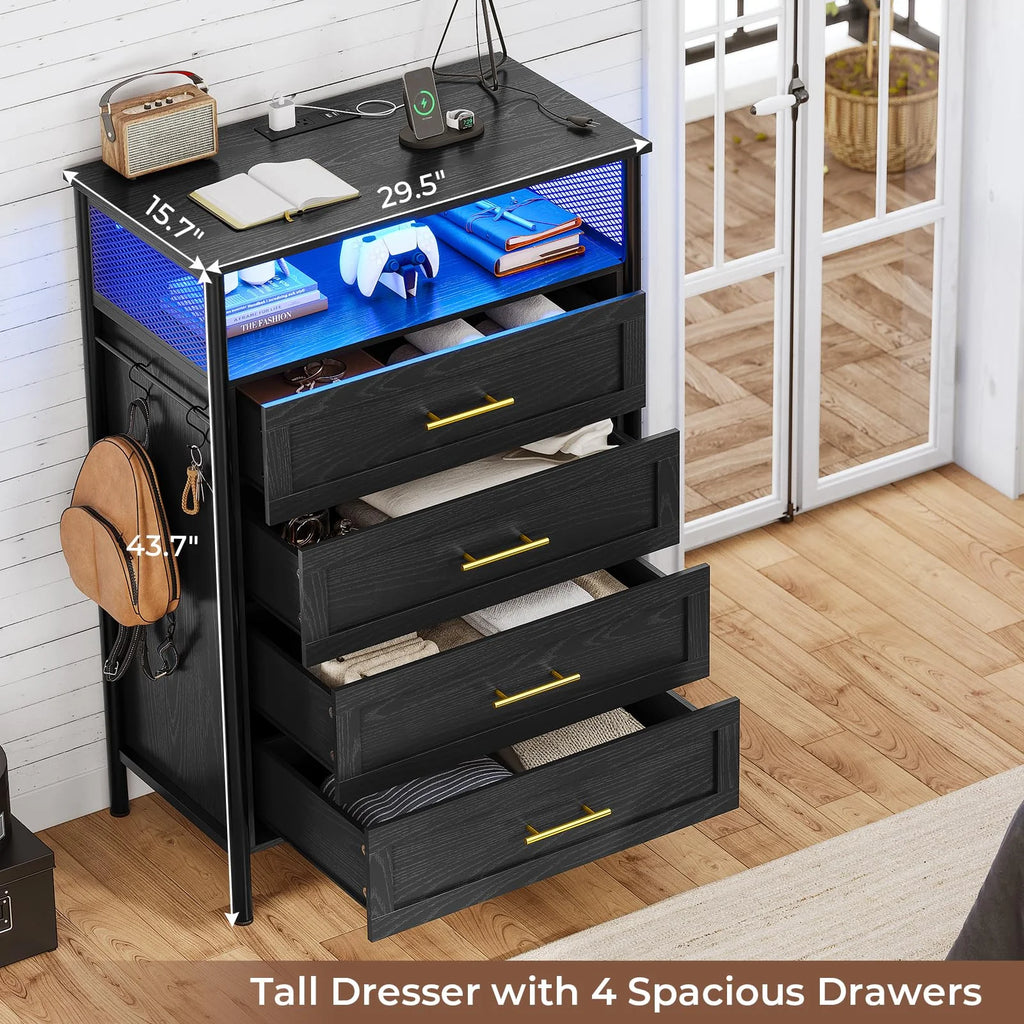 Black 4 Drawer Dresser with Charging Station W795954