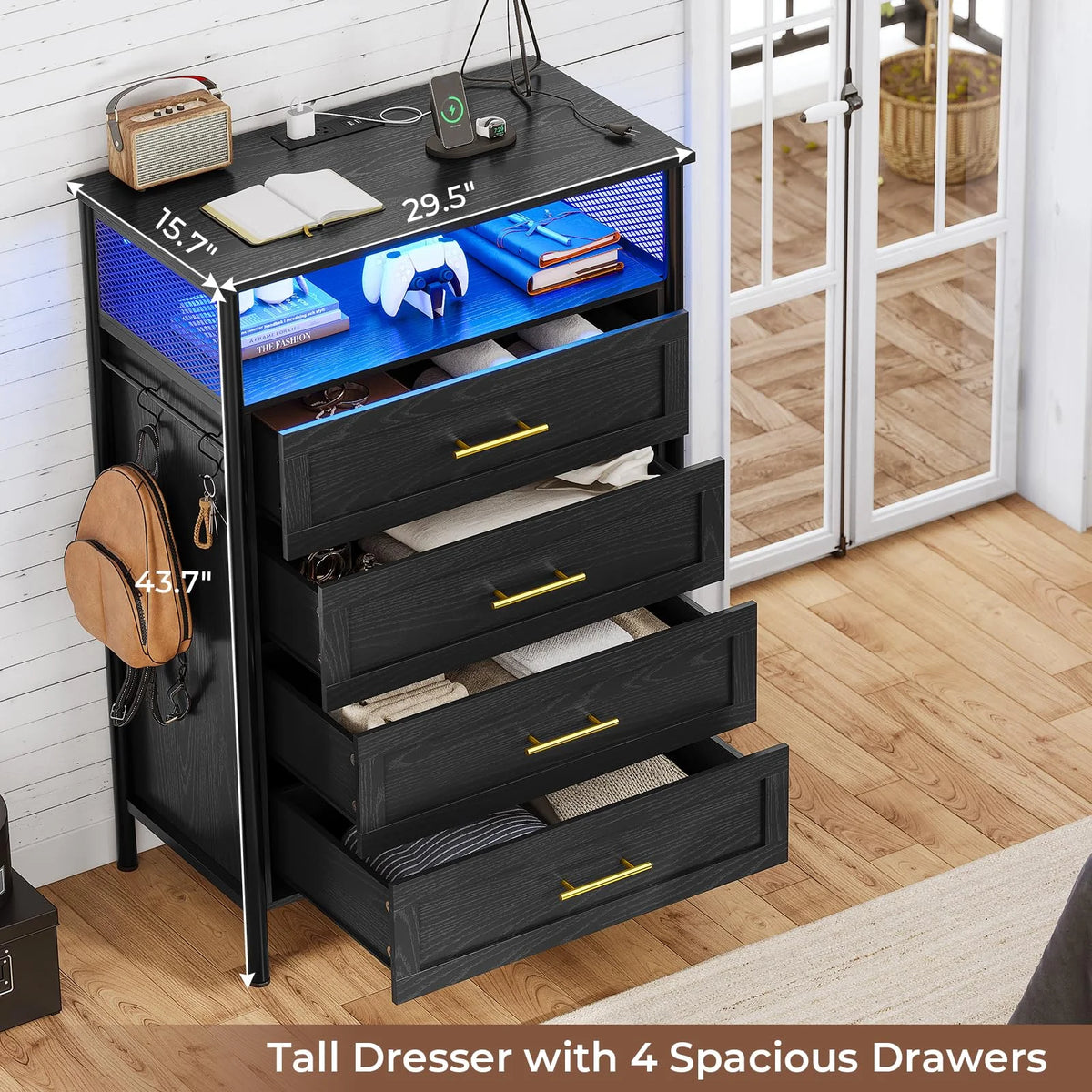 Black 4 Drawer Dresser with Charging Station W795954