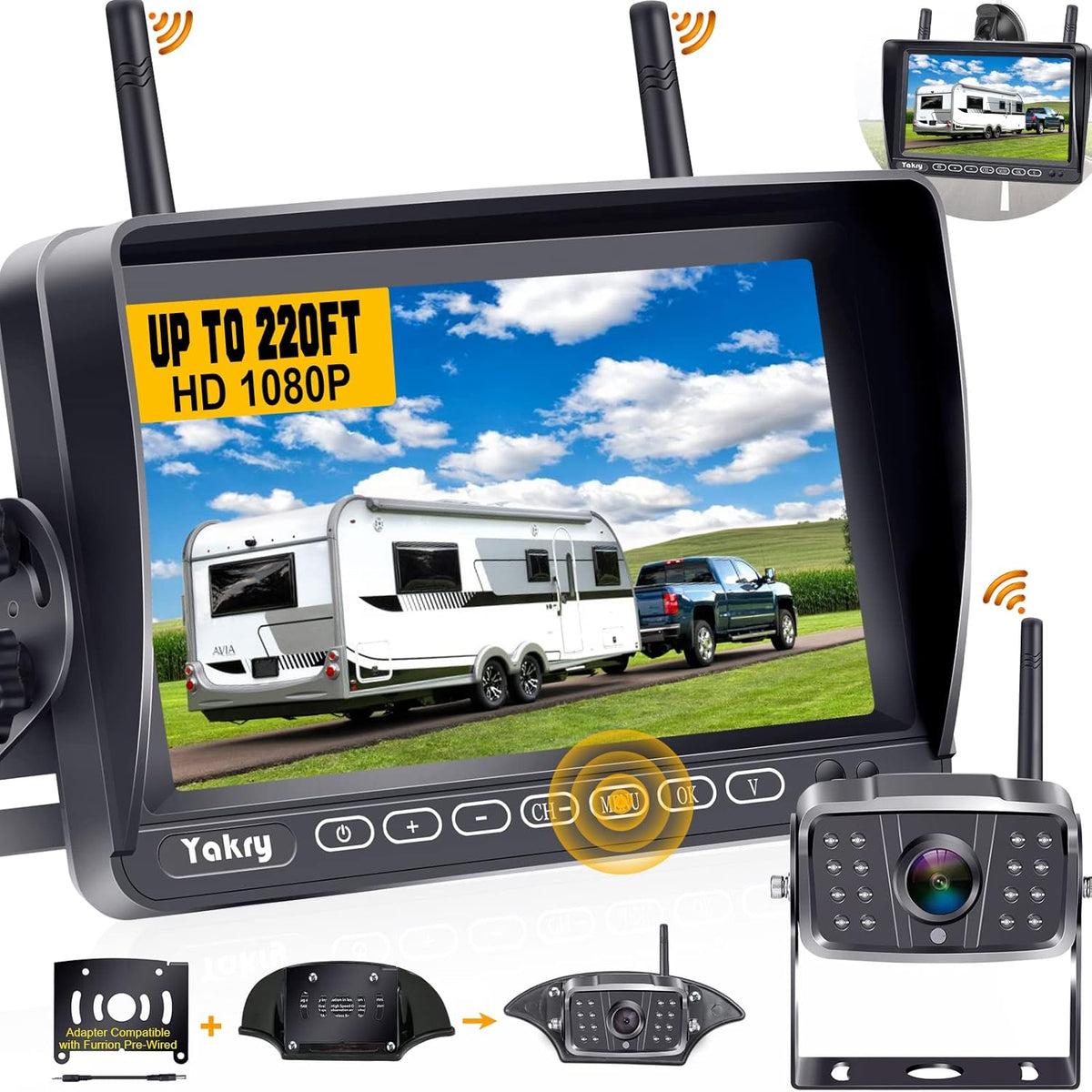 Wireless HD 1080P Backup Camera with 7 Inch Touch Key DVR Monitor L7600