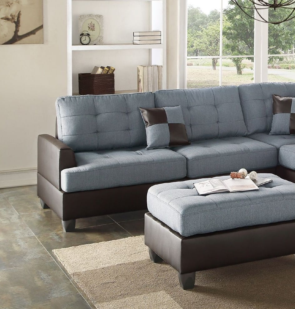 Contemporary Grey Linen Like Fabric Sectional Sofa Set K848