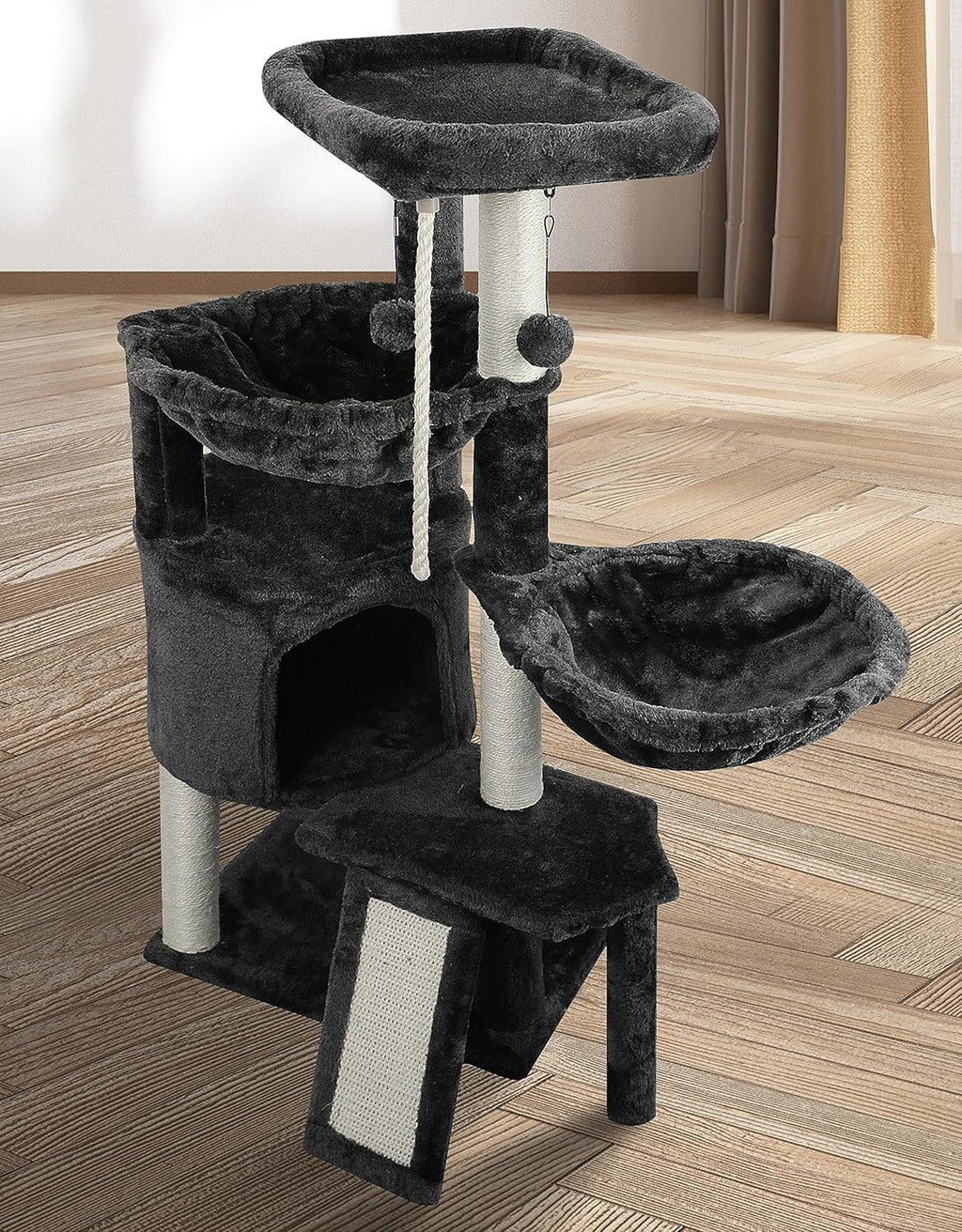Darkgray Cat Tree with Cat Condo and Two Hammocks A11355
