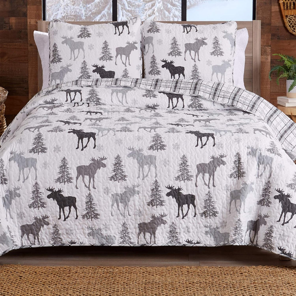 Forest Green 3-Piece Reversible Quilt Set with 2 Shams E241