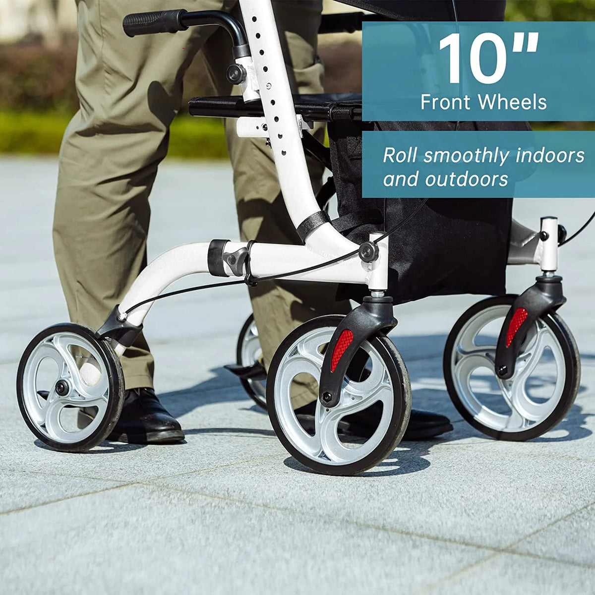 Upright Folding Rollator Walker with Seat, White S67388