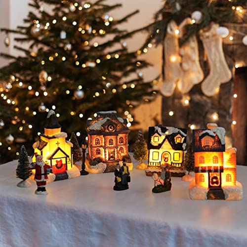 LED Lighted Christmas Village Houses with Figurines E49373