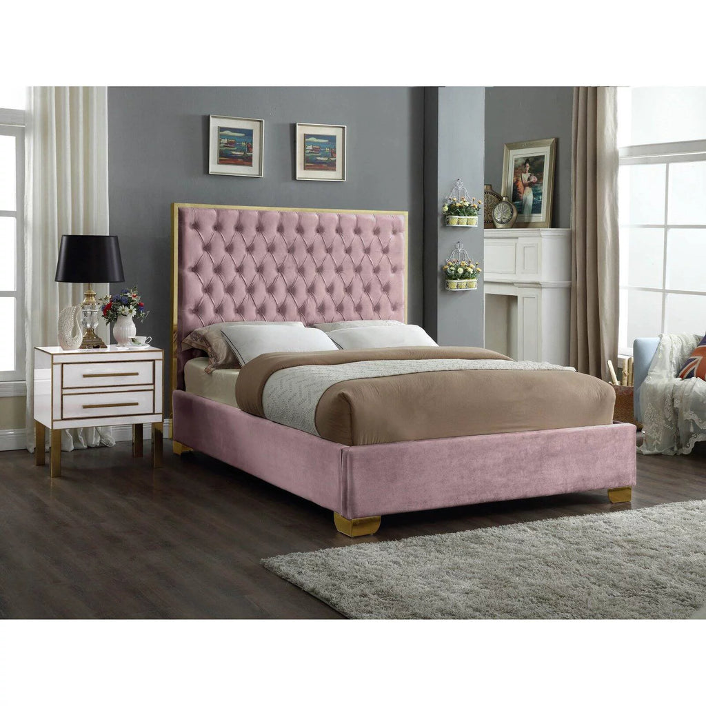 Solid Wood and Velvet King Bed in Navy B685