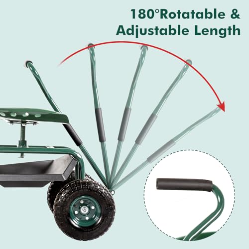 Blue Garden Cart with Rolling Work Seat Tool Tray and Storage Basket on Wheels X742