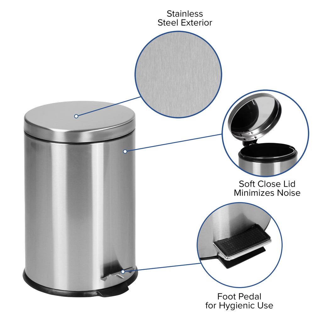 Round Stainless Steel Soft Close Step Trash Can 5.3 Gallons M7975