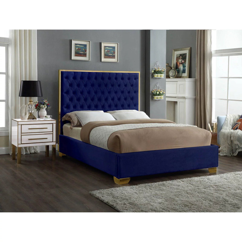 Solid Wood and Velvet King Bed in Navy B685