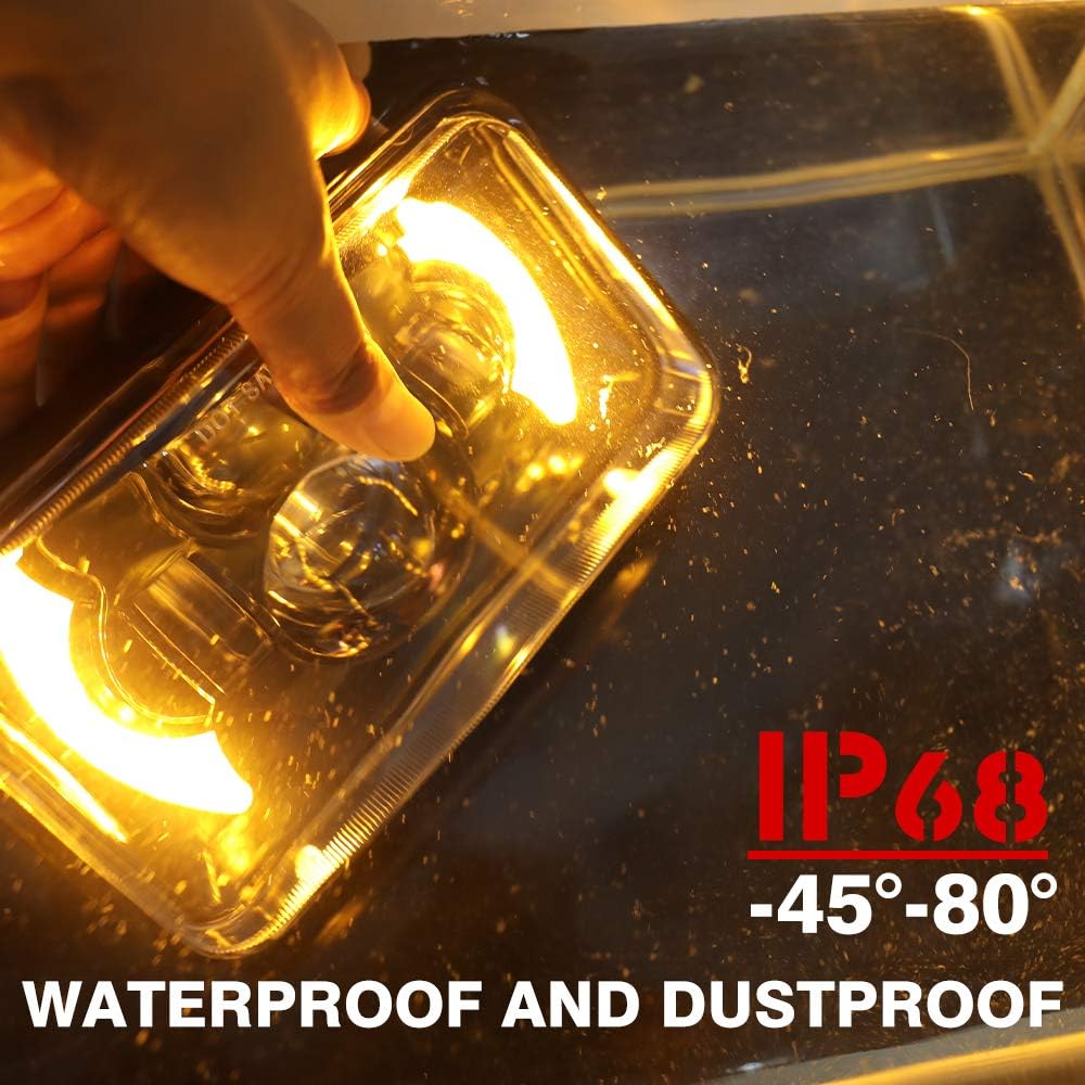 2pcs 4x6 Inch LED Headlights Sealed Beam 80W Amber Halo Rectangular Replacement Pack of 2 W7906