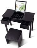 Black Vanity Set with Flip Top Mirror and Cushioned Stool E1516