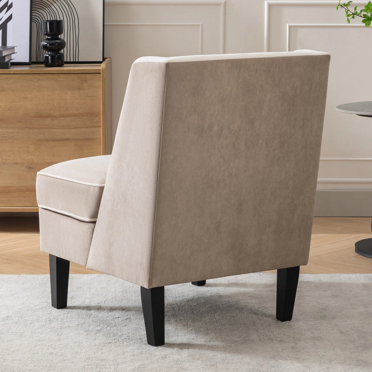 Velvet Upholstered Accent Chair with Cream Piping B9139