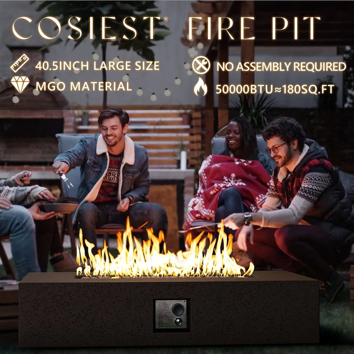 56-inch x 28-inch Outdoor Propane Fire Pit Coffee Table with Concrete Rectangle Base T6150