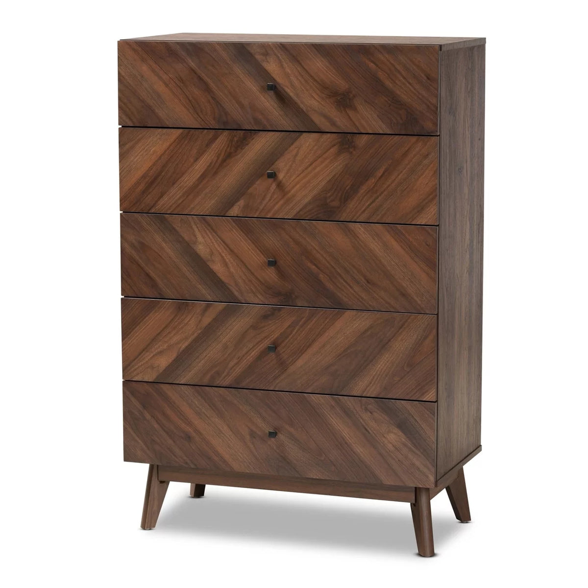 Walnut Brown Wood 5-Drawer Storage Chest L968