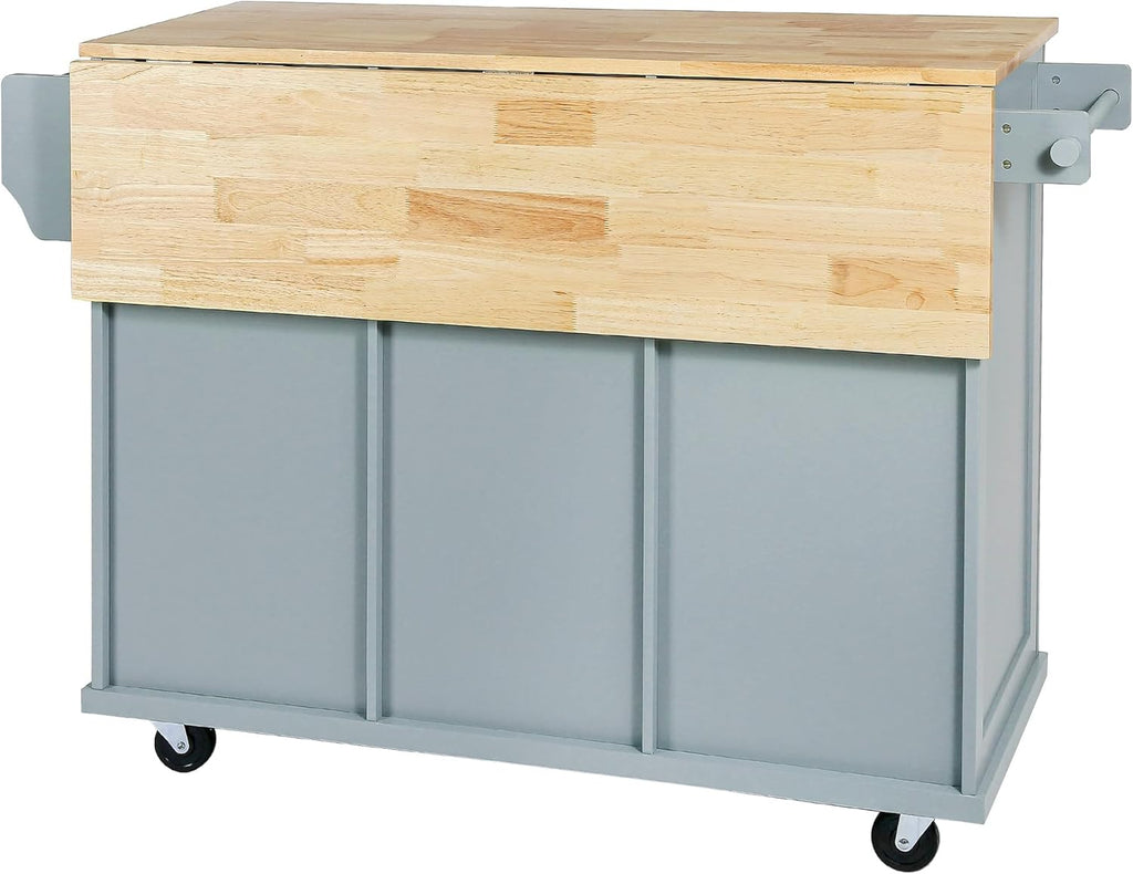 Blue Kitchen Cart with Rubber Wood Drop-Leaf Countertop D9175