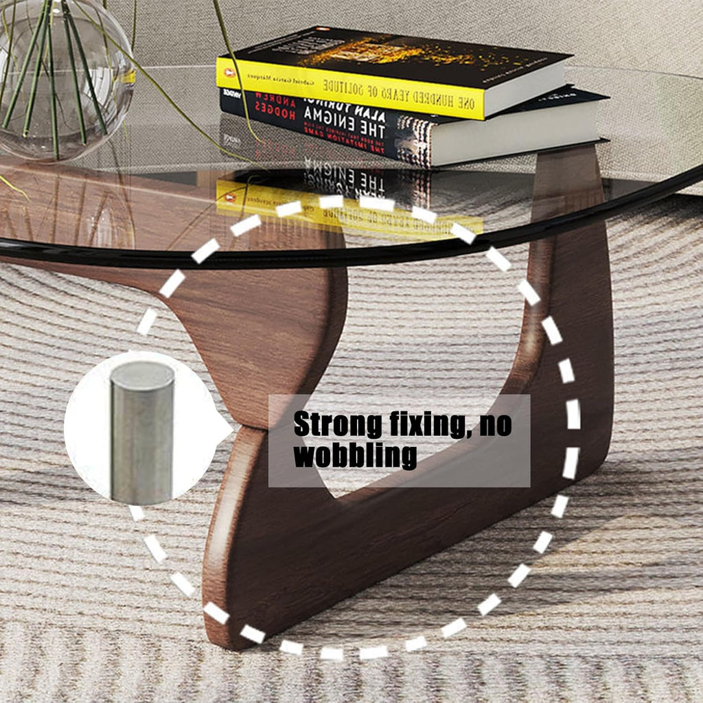 Glass Coffee Table with Solid Wood Base and Tempered Glass Top B394
